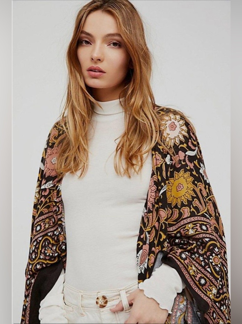 Free People Magic Dance Kimono Duster Black Combo Boho Festival Dark Florals OS - Picture 3 of 8